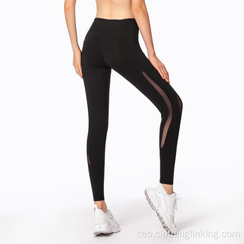 Mga Black Gesh Leggings nga Black Mesh Panel